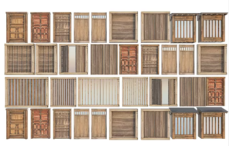 Modern Old Japanese Door and Window Combination Japanese Traditional Solid Wood Door and Window Japanese Traditional Old Door and Window Japanese Old Building Door and Window Wood Old Door and Window Door Panel 3d model