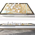 Modern City Sand Table with White Building Models Roads Water Features and Marble Base