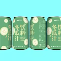 Refreshing Winter Melon Juice Canned Beverage in Green Cans with Light Blue Background