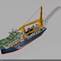 Engineering Vessel with Large Orange Crane Structure Green Deck and Blue Hull Maritime Offshore Equipment