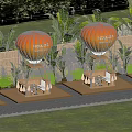 Nomadic Voyage Campsite With Orange Hot Air Balloons Bamboo Structures And Lush Greenery