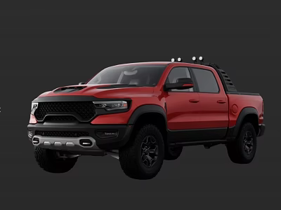 Red Off Road Pickup Truck With Black Wheels And Roof Lights Design 3d model