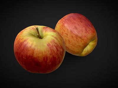 Two Fresh Red and Yellow Striped Apples on Black Background 3d model