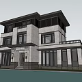 Two Story Modern Chinese Style Detached Villa Exterior With Large Windows Balcony And Water Pool