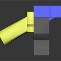 Industrial Mechanical Component With Blue Square Top Yellow Cylindrical Tube And Gray Base Structure Design