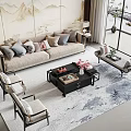 New Chinese Style Sofa Coffee Table Combination Background Wall Ornaments 3d model