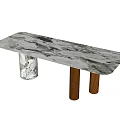 Stylish Dining Table with Marble Tabletop One Marble and Two Wooden Legs 3d model