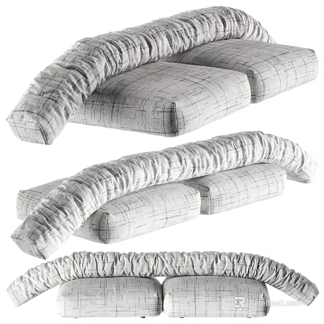 Modern Two Seater Sofa With Plaid Fabric And Ruched Armrest Design 3d model 