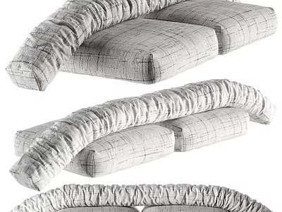 Modern Two Seater Sofa With Plaid Fabric And Ruched Armrest Design 3d model
