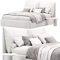Modern Upholstered And Leather Headboard Beds With Pillows Blanket Side Table And Color Options