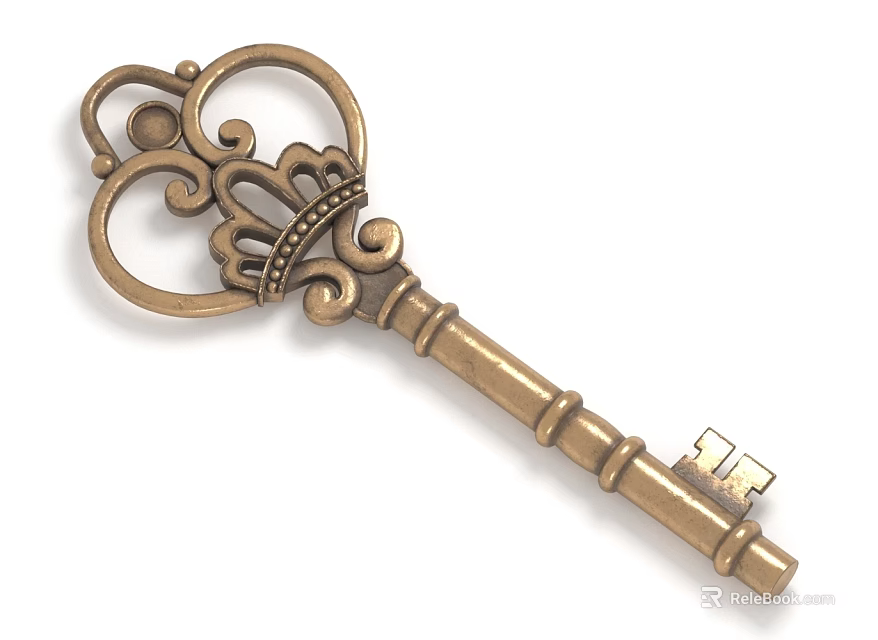 Vintage Brass Decorative Key Jewelry Piece with Intricate Ornate Design and Antique Finish 3d model 
