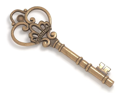 Vintage Brass Decorative Key Jewelry Piece with Intricate Ornate Design and Antique Finish 3d model
