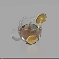 Freshly Prepared Refreshing Dark Colored Beverage in Glass Cup with Lemon Slices