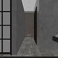 Japanese Style Restaurant Interior With Stone Wall Circular Window Green Plants And Wooden Furniture