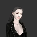 Lifelike Inflatable Female Model With Long Hair Black Leather Jacket And Dark Background