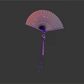 Traditional Pink Folding Fan With Golden Ribs And Floral Patterns And Pink Tassel