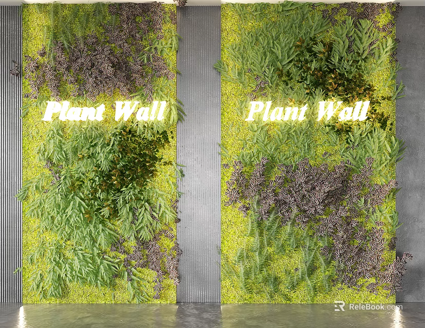 Modern Plant Wall Design With Lush Green And Purple Plants For Interior Spaces 3d model 