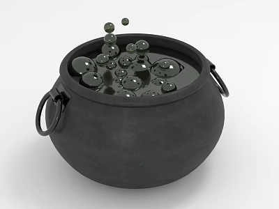 Black Cooking Cauldron For Home Kitchen With Bubbling Liquid And Rising Bubbles 3d model