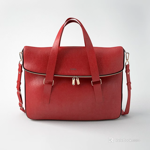 Red Leather Handbag With Structured Design Double Handles Detachable Shoulder Strap And Metal Zippers 3d model 