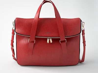 Red Leather Handbag With Structured Design Double Handles Detachable Shoulder Strap And Metal Zippers 3d model