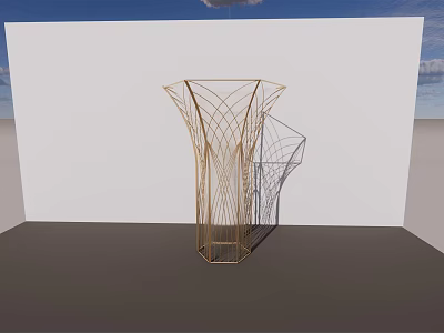 Modern Golden Wire Mesh Vase Shaped Sculpture in Minimalist Indoor Setting 3d model