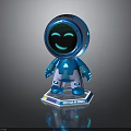 Shiny Blue Astronaut Figurine With Smiling Face And Square Base Displaying The Blue Planet Text