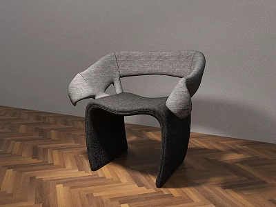 Modern Gray Fabric Leisure Chair With Unique Curved Frame On Wooden Floor 3d model