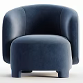 Navy Blue Modern Single Sofa With Rounded Arms And Comfortable Velvet Seat
