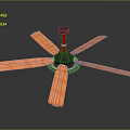 Modern Ceiling Fan With Orange Wooden Blades And Black Motor Housing