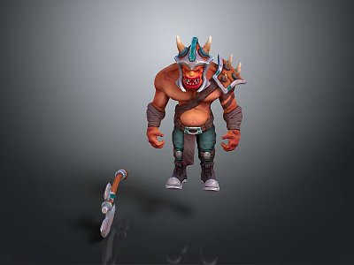 Muscular Horned Warrior Game and Movie Character with Axe Weapon 3D Model Figure 3d model