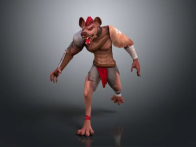 Muscular Fantasy Monster Game Character With Red Horns Sharp Fangs In Running 3D Model Design 3d model