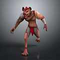 Muscular Fantasy Monster Game Character With Red Horns Sharp Fangs In Running 3D Model Design
