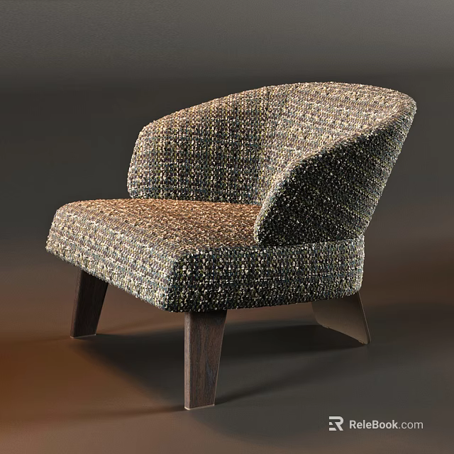 Single Seater Sofa With Tweed Upholstered Multicolored Woven Fabric Curved Backrest And Wooden Legs 3d model 