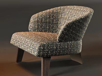 Single Seater Sofa With Tweed Upholstered Multicolored Woven Fabric Curved Backrest And Wooden Legs 3d model