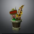 Cartoon Style Flower Pot With TACO TIME Sign Yellow Flowers And Sausage Decorations