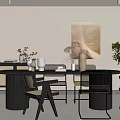 Modern Luxury Restaurant Interior With Open Design Dining Table Chairs Green Plants And Decorative Painting
