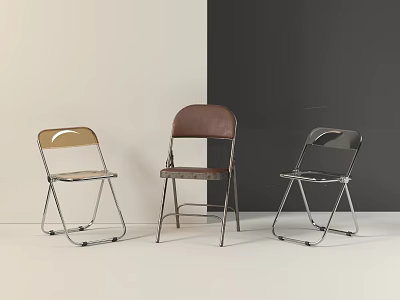 Modern Single Chairs with Metal Frames and Varied Designs Against Two Tone Walls 3d model