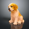 Smooth Black Furniture Surface With Decorative Yellow White Sitting Dog Figurine