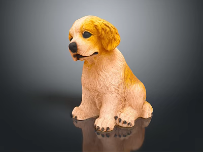Smooth Black Furniture Surface With Decorative Yellow White Sitting Dog Figurine 3d model
