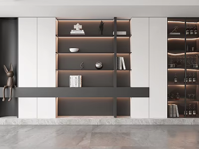 Modern Luxury Wine Cabinet Interior With LED Lighting And Display Shelves For Decorations 3d model