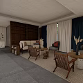Modern Minimalist Hotel Guest Room With Sofa Chair Bed Open Layout And Black White Rug