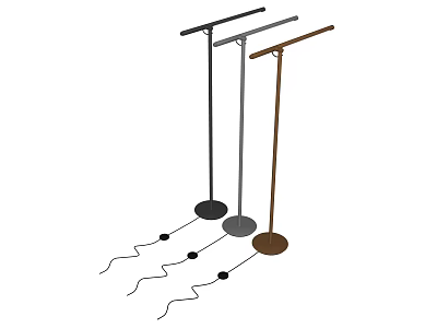 Modern Minimalist Floor Lamps With Slim Poles And Round Bases In Black Silver Brown 3d model