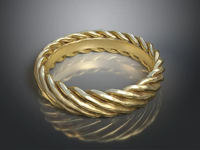 Golden Twisted Rope Design Fashion Ring For Elegant Daily Accessory Wear 3d model