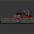 Futuristic Red And Blue Car With Turbine Engine On Roof Platform