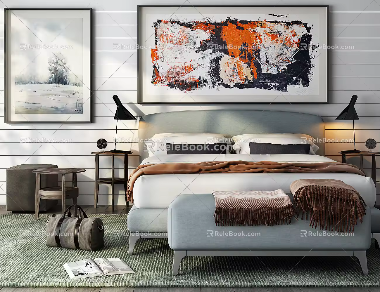 Nordic background double bed combination 3d model