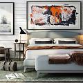 Nordic background double bed combination 3d model