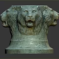 Detailed Decorative Bronze Sculpture With Three Lion Heads On Cylindrical Base