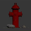 Red Fire Hydrant Outdoor Setting With Stones And Gravel On Ground