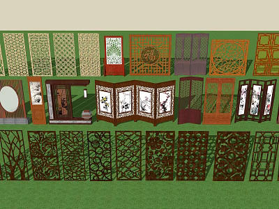 Decorative Room Dividers with Intricate Carvings and Traditional Chinese Designs for Interior Space Separation 3d model