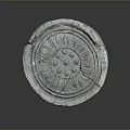Ancient Stone Circular Daily Life Item With Cracked Surface And Carved Pattern